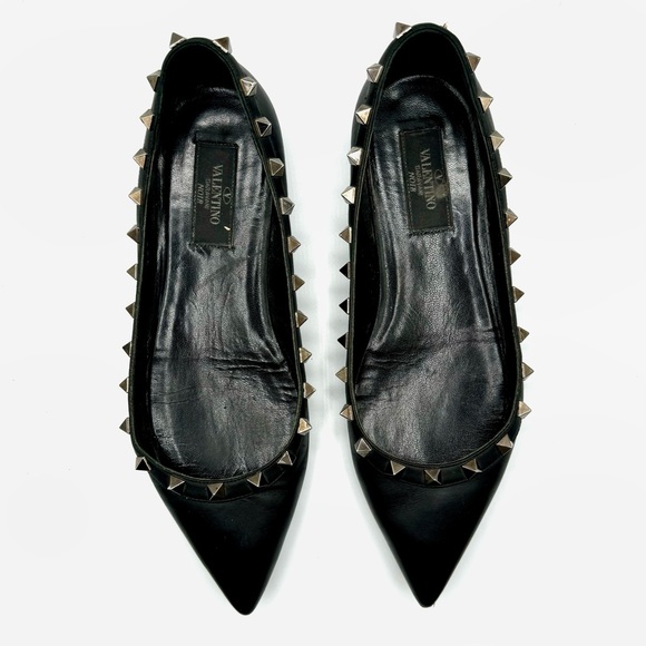 Valentino Black Rockstud Pointed Toe Sandals Ballerina Ballet Flats Sandals - Picture 1 of 12